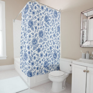 Royal Blue Roses Floral Pattern Shower Curtain