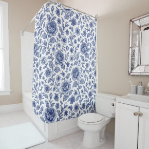 Royal Blue Roses Floral Pattern Shower Curtain