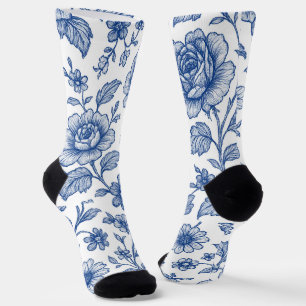 Royal Blue Roses Floral Pattern  Socks