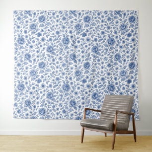 Royal Blue Roses Floral Pattern Tapestry