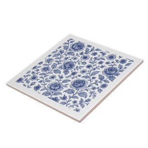 Royal Blue Roses Floral Pattern Tile