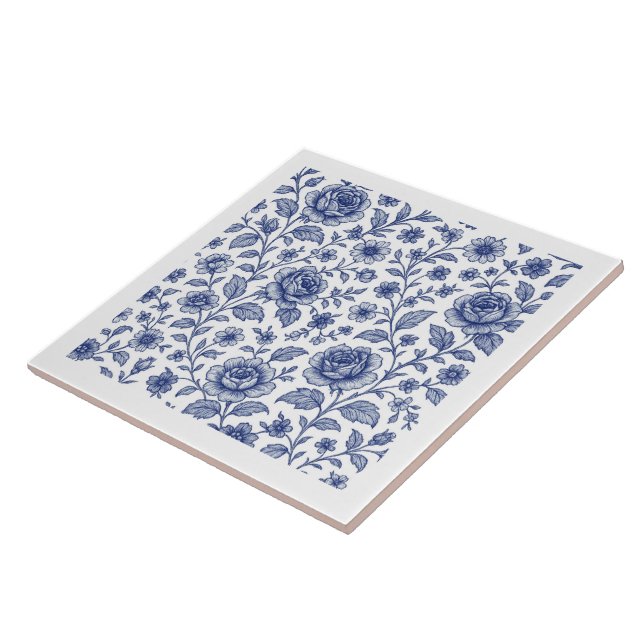 Royal Blue Roses Floral Pattern  Tile (Side)