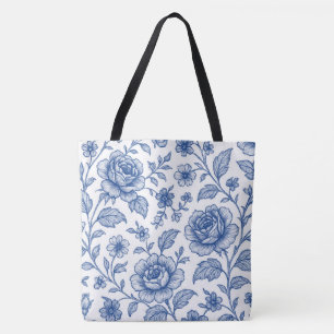 Royal Blue Roses Floral Pattern Tote Bag