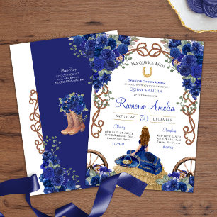 Royal Blue Roses Western Charro Quinceanera Invitation
