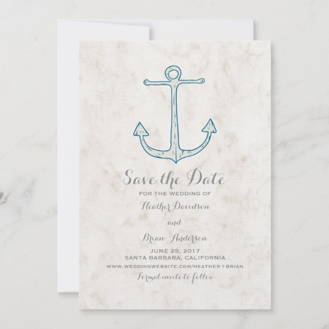 Royal Blue Rustic Anchor Save the Date Invite (Front)