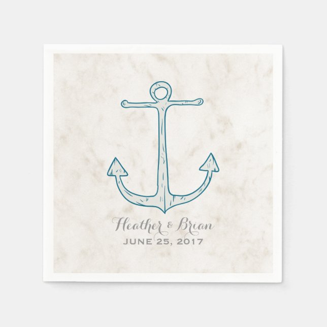 Royal Blue Rustic Anchor Wedding Napkin (Front)