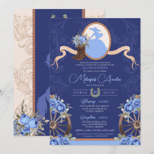 Royal Blue Rustic Baroque Charro Quinceanera Invitation