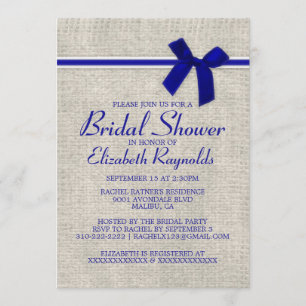 Royal Blue Rustic Burlap Bridal Shower Invitations