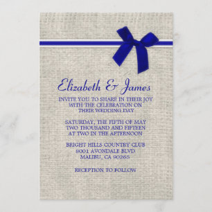 Royal Blue Rustic Burlap Wedding Invitations