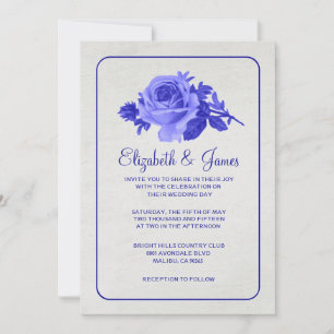 Royal Blue Rustic Floral/Flower Wedding Invitation