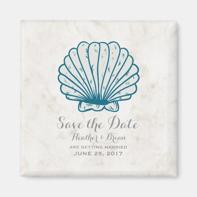 Royal Blue Rustic Seashell Save the Date Magnet (Front)