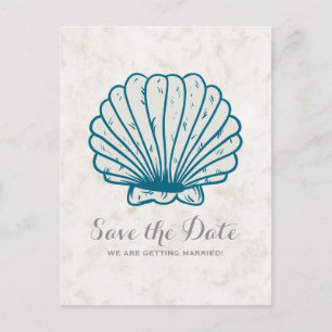 Royal Blue Rustic Seashell Save the Date Postcard