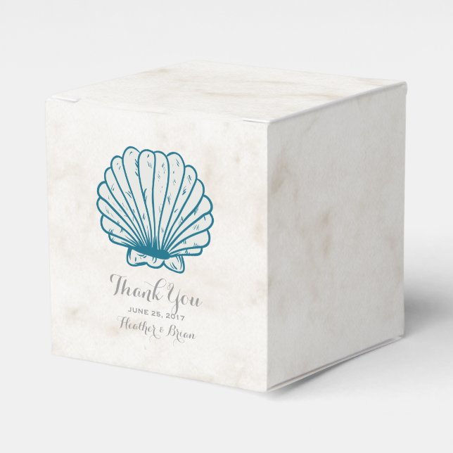 Royal Blue Rustic Seashell Wedding Favour Box (Front Side)