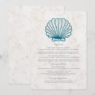 Royal Blue Rustic Seashell Wedding Information Invitation