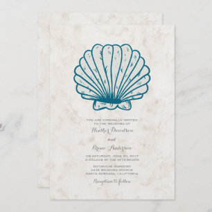 Royal Blue Rustic Seashell Wedding Invite