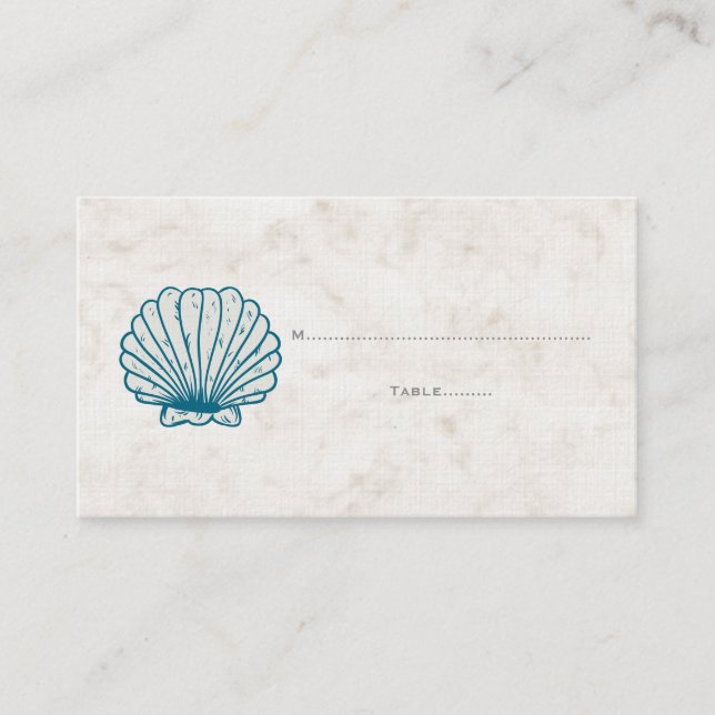 Royal Blue Rustic Seashell Wedding Place Cards (Front)