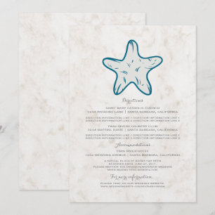 Royal Blue Rustic Starfish Wedding Information Invitation