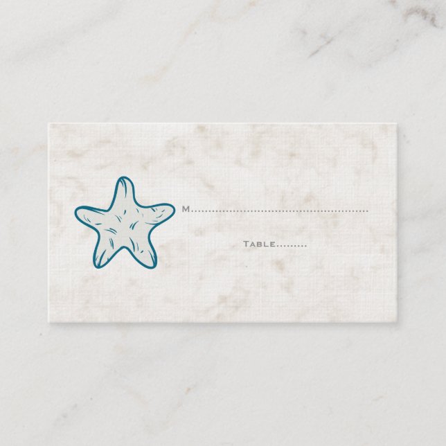 Royal Blue Rustic Starfish Wedding Place Cards (Front)