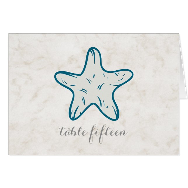 Royal Blue Rustic Starfish Wedding Table Number (Front Horizontal)