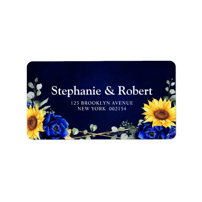 Royal Blue Rustic Sunflower Geometric Wedding  Lab Label (Front)