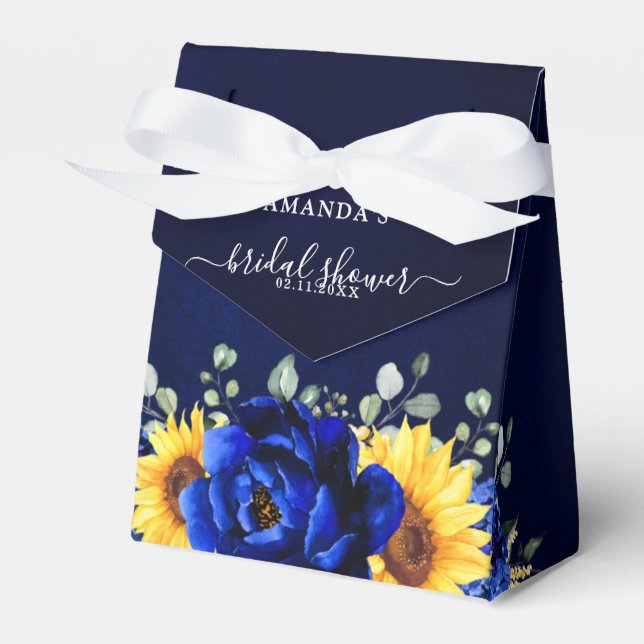 Royal Blue Rustic Sunflower Modern Bridal Shower F Favour Box (Front Side)