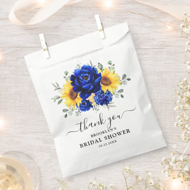 Royal Blue Rustic Sunflower Modern Bridal Shower Favour Bags (Clipped)