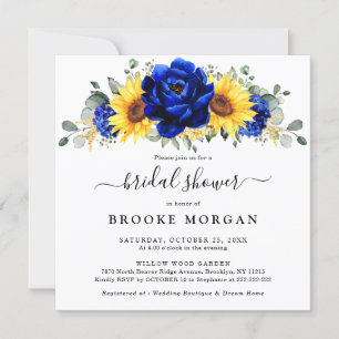 Royal Blue Rustic Sunflower Modern Bridal Shower Invitation