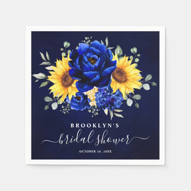 Royal Blue Rustic Sunflower Modern Bridal Shower N Napkin (Front)