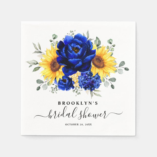Royal Blue Rustic Sunflower Modern Bridal Shower Napkin (Front)