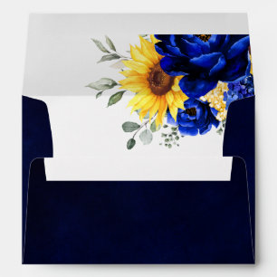 Royal Blue Rustic Sunflower Modern Floral Wedding  Envelope
