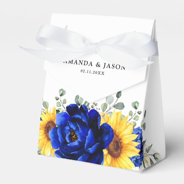 Royal Blue Rustic Sunflower Modern Floral Wedding Favour Box (Front Side)