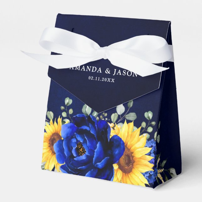 Royal Blue Rustic Sunflower Modern Floral Wedding  Favour Box (Front Side)