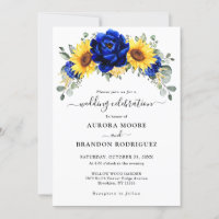 Royal Blue Rustic Sunflower Modern Floral Wedding