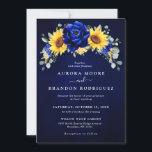 Royal Blue Rustic Sunflower Modern Floral Wedding  Invitation<br><div class="desc">Elegant and modern rustic country wedding invitation features bright yellow sunflower,  Royal blue peonies ,  baby’s breath,  gypsophila floral frame / wreath with eucalyptus leaves. Please find more matching designs and variations from my "blissweddingpaperie" store. And feel free to contact me for further customisation or matching items.</div>