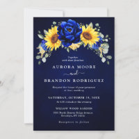 Royal Blue Rustic Sunflower Modern Floral Wedding 