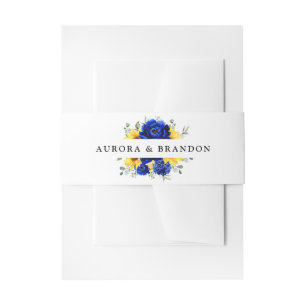 Royal Blue Rustic Sunflower Modern Floral Wedding  Invitation Belly Band
