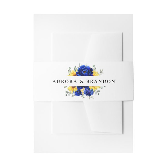 Royal Blue Rustic Sunflower Modern Floral Wedding  Invitation Belly Band (Front Example)
