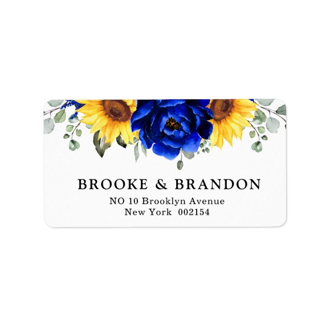 Royal Blue Rustic Sunflower Modern Floral Wedding  Label (Front)