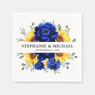 Royal Blue Rustic Sunflower Modern Floral Wedding  Napkin
