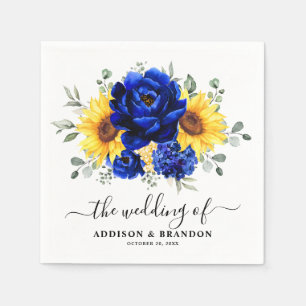 Royal Blue Rustic Sunflower Modern Floral Wedding  Napkin