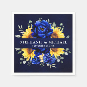 Royal Blue Rustic Sunflower Modern Floral Wedding  Napkin