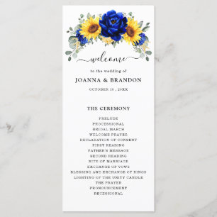 Royal Blue Rustic Sunflower Modern Floral Wedding Programme