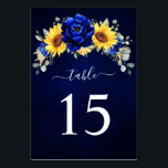 Royal Blue Rustic Sunflower Modern Floral Wedding  Table Number<br><div class="desc">Elegant and modern rustic country wedding table number features bright yellow sunflower,  Royal blue peonies ,  baby’s breath,  gypsophila floral frame / wreath with eucalyptus leaves. Please find more matching designs and variations from my "blissweddingpaperie" store. And feel free to contact me for further customisation or matching items.</div>