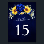 Royal Blue Rustic Sunflower Modern Floral Wedding  Table Number<br><div class="desc">Elegant and modern rustic country wedding table number features bright yellow sunflower,  Royal blue peonies ,  baby’s breath,  gypsophila floral frame / wreath with eucalyptus leaves. Please find more matching designs and variations from my "blissweddingpaperie" store. And feel free to contact me for further customisation or matching items.</div>