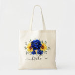 Royal Blue Rustic Sunflower Modern Wedding Bride Tote Bag<br><div class="desc">Elegant and modern rustic country wedding tote bag features bright yellow sunflower,  Royal blue peonies ,  baby’s breath,  gypsophila floral frame / wreath with eucalyptus leaves. Please find more matching designs and variations from my "blissweddingpaperie" store. And feel free to contact me for further customisation or matching items.</div>