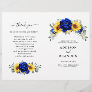 Royal Blue Rustic Sunflower Modern Wedding Program
