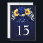 Royal Blue Rustic Sunflower Table Number Card<br><div class="desc">Elegant and modern rustic country wedding table number card features bright yellow sunflower,  Royal blue peonies ,  baby’s breath,  gypsophila floral frame / wreath with eucalyptus leaves. Please find more matching designs and variations from my "blissweddingpaperie" store. And feel free to contact me for further customisation or matching items.</div>