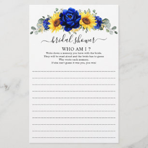 Royal Blue Rustic Sunflower Who Am I Game     