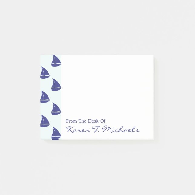 Royal Blue Sailboat Pattern | Add Your Name Post-it Notes (Front)