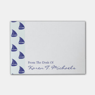 Royal Blue Sailboat Pattern Add Your Name Post-it Notes